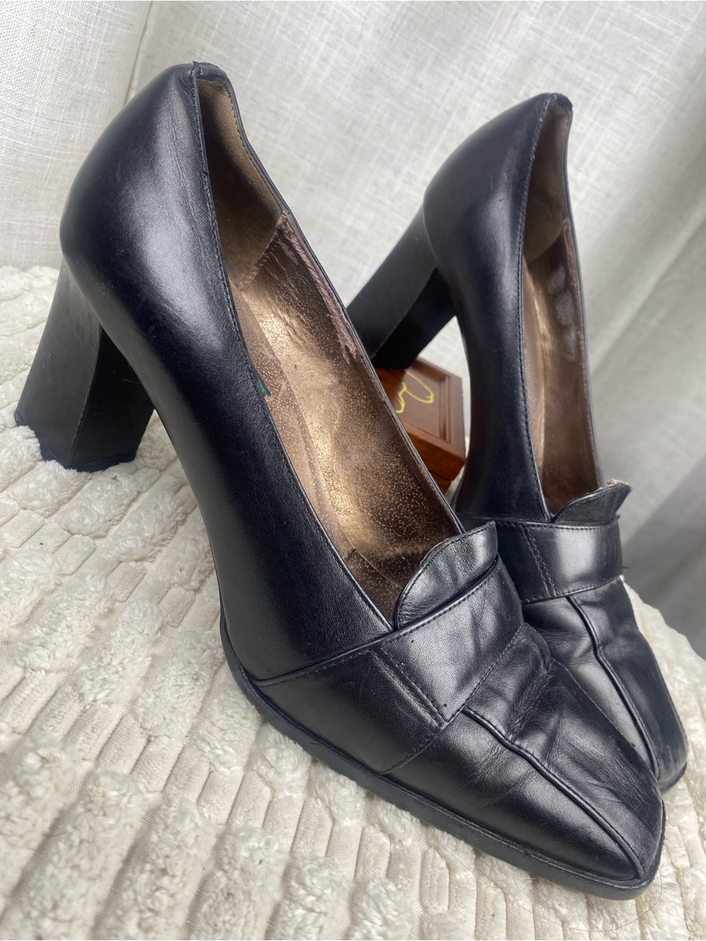 VTG Bruno Melli Italian Leather Square Toe Block Heel Loafer Pumps Size 8M